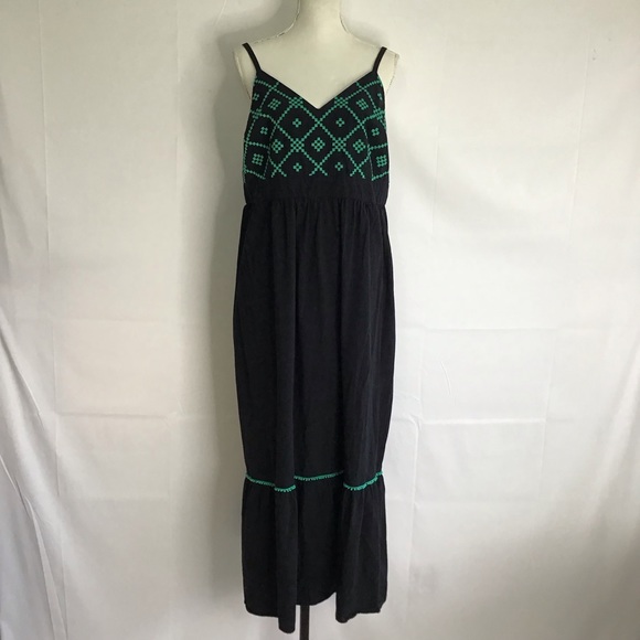 Ava & Viv Dresses & Skirts - AVA & VIV WOMEN BLACK GREEN SPAGETTI STRAP WIDE WAIST 1 TIER MAXI DRESS SIZE 1X